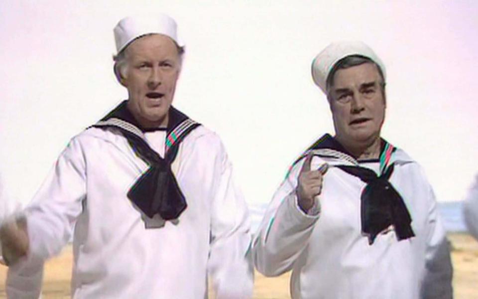 With Eddie Waring on the Morecambe and Wise Christmas Special in 1977 performing There is Nothing Like a Dame: he had to teach the rugby league commentator the dance steps beforehand, he recalled - Universal News And Sport (Europe)