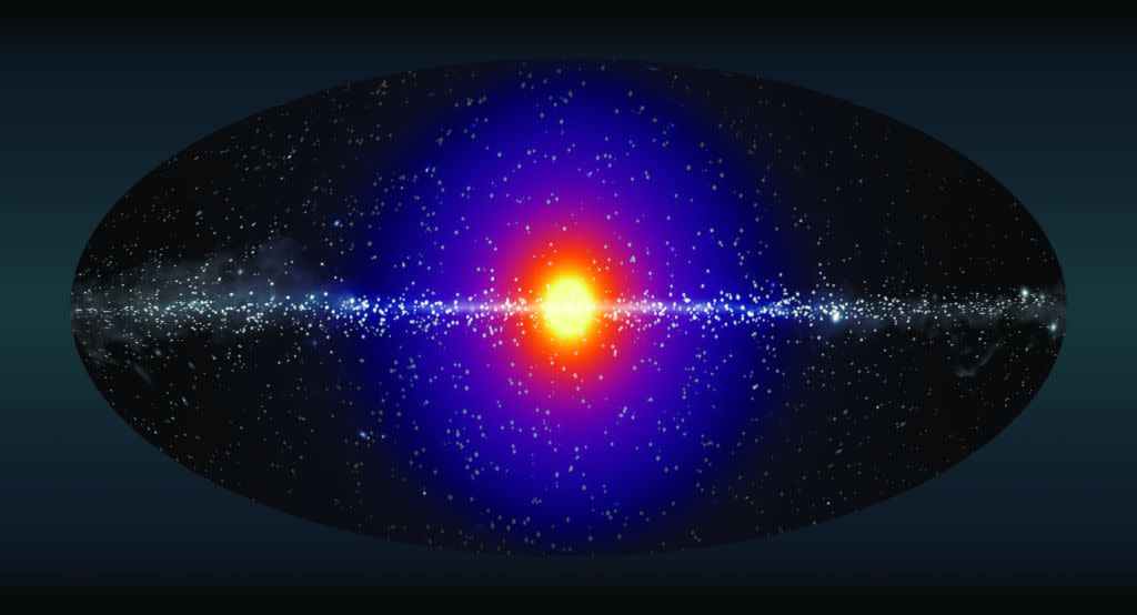  Scientists think that dark matter produces a bright and spherical halo of X-ray emission around the center of the Milky Way. 