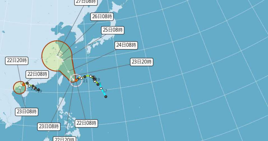 烟花颱風逐漸靠近台灣。（圖／中央氣象局）