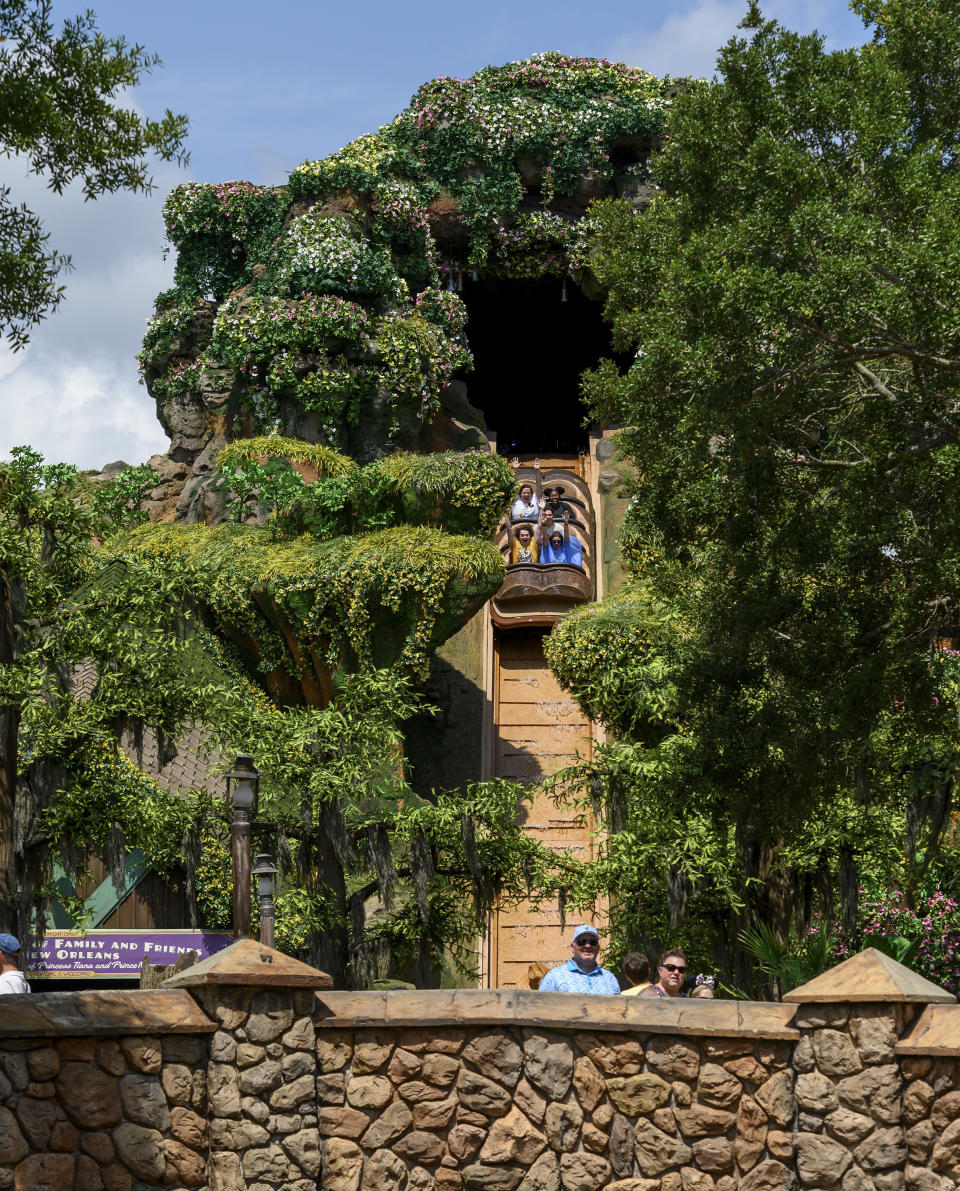 Guests drop on the Tiana's Bayou Adventure flume ride at Disney's Magic Kingdom Park at Walt Disney World in Lake Buena Vista, Fla., June 3, 2024. Splash Mountain was closed last year because of its connection to a racist film. Disney overhauled it to focus on Tiana, Disneyâs first Black princess, drawing praise and backlash. (Todd Anderson/The New York Times) 