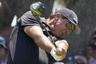 Phil Mickelson hits his tee shot on the seventh hole during the second round of the PGA Championship golf tournament on the Ocean Course Friday, May 21, 2021, in Kiawah Island, S.C. (AP Photo/Chris Carlson)