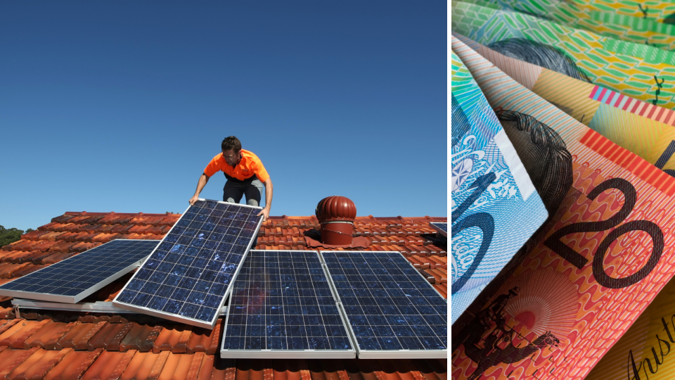 installing solar panels Australian house. Australian money.