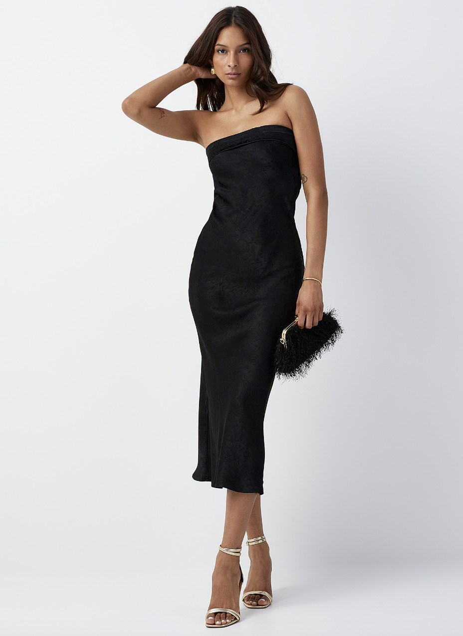 Draped-Back Black Dress (photo via Simons)