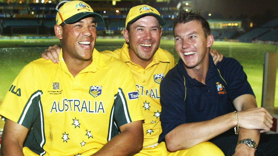 Andrew Symonds, pictured here with Ricky Ponting and Brett Lee at the World Cup in 2003.