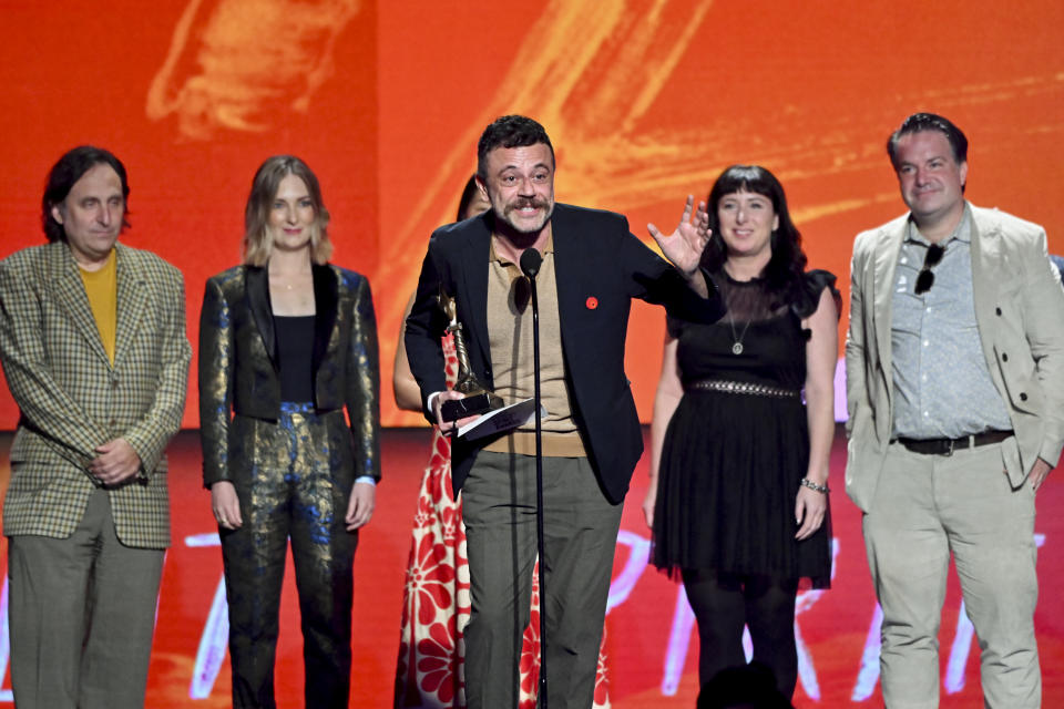 Babak Jalali accepts the John Cassavetes Award for “Fremont” onstage with the cast and creators of the film at the 2024 Film Independent Spirit Awards held at the Santa Monica Pier on February 25, 2024 in Santa Monica, California.