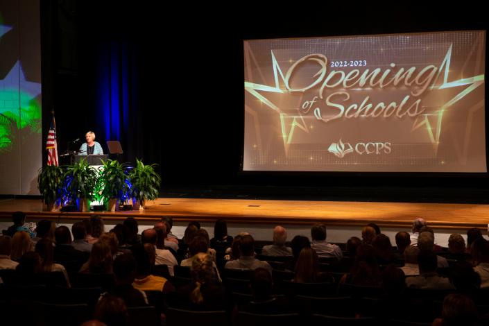 Collier County Public Schools Superintendent Dr. Kamela Patton speaks during the 2022-2023 Opening of Schools for CCPS, Thursday, Aug. 4, 2022, at Golden Gate High School in Naples, Fla.