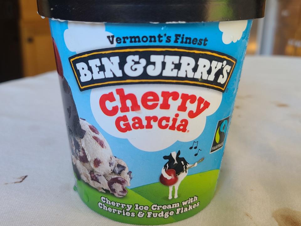 A carton of Ben & Jerry's Cherry Garcia ice cream