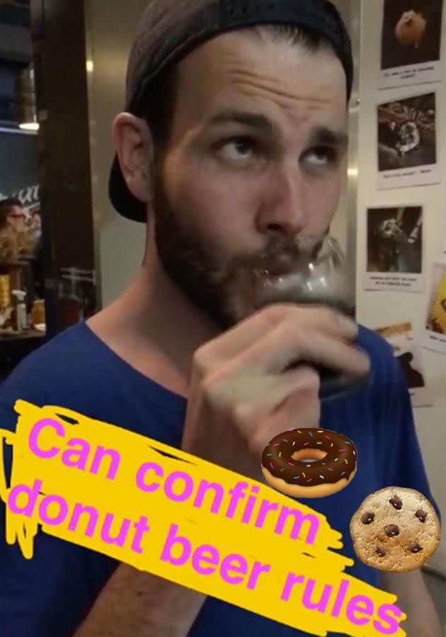 Doughnut beer rules! Photo: Snapchat/<i>Pedestrian TV</i>