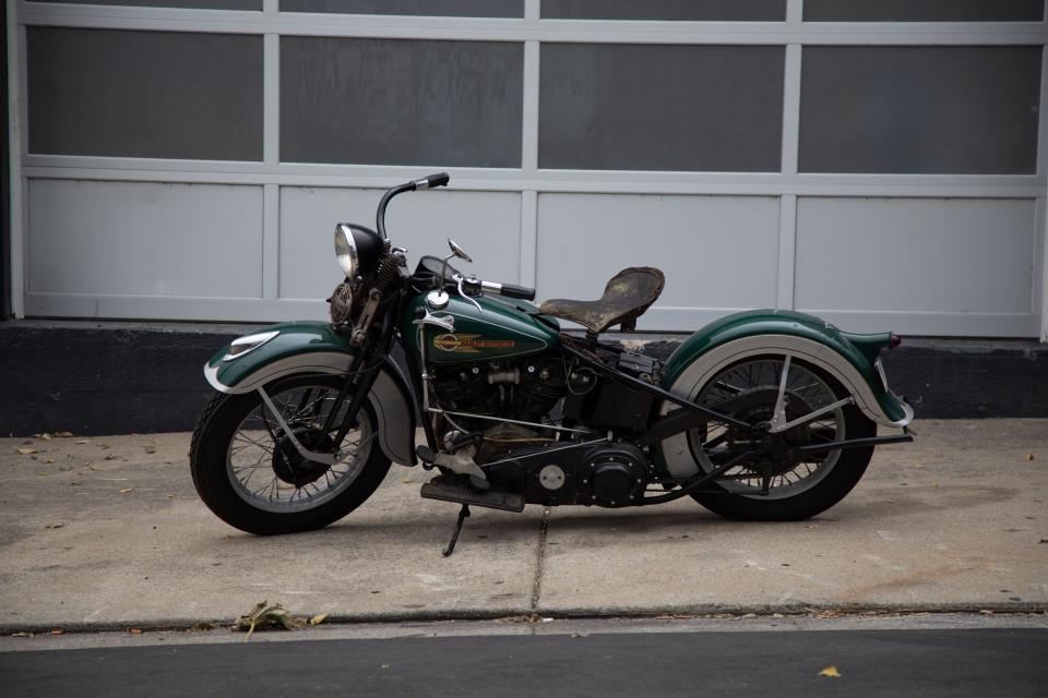 A 1936 Harley-Davidson EL Knucklehead that will be auctioned off as part of the Mike Wolfe As Found collection.