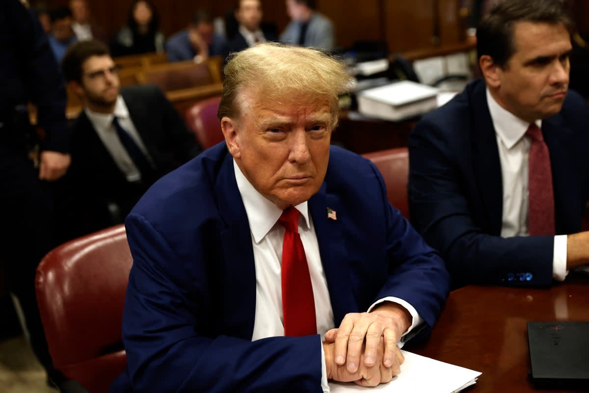 Donald Trump appears inside a criminal courtroom in Manhattan on 6 May. (POOL/AFP/Getty)