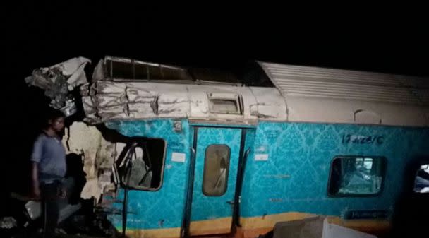 PHOTO: A view of a damaged compartment, following the deadly collision of two trains, in Balasore, India June 2, 2023. (Ani via Reuters)