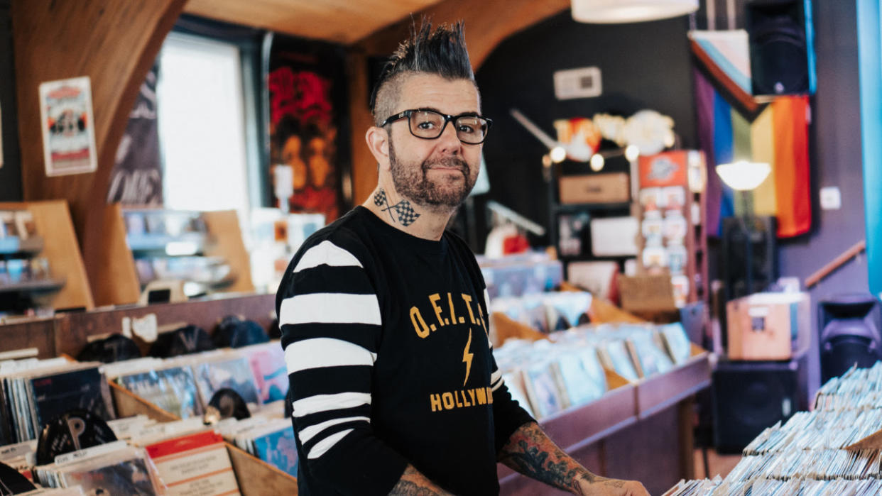  Riki Rachtman browsing through a record store in Nashville. 