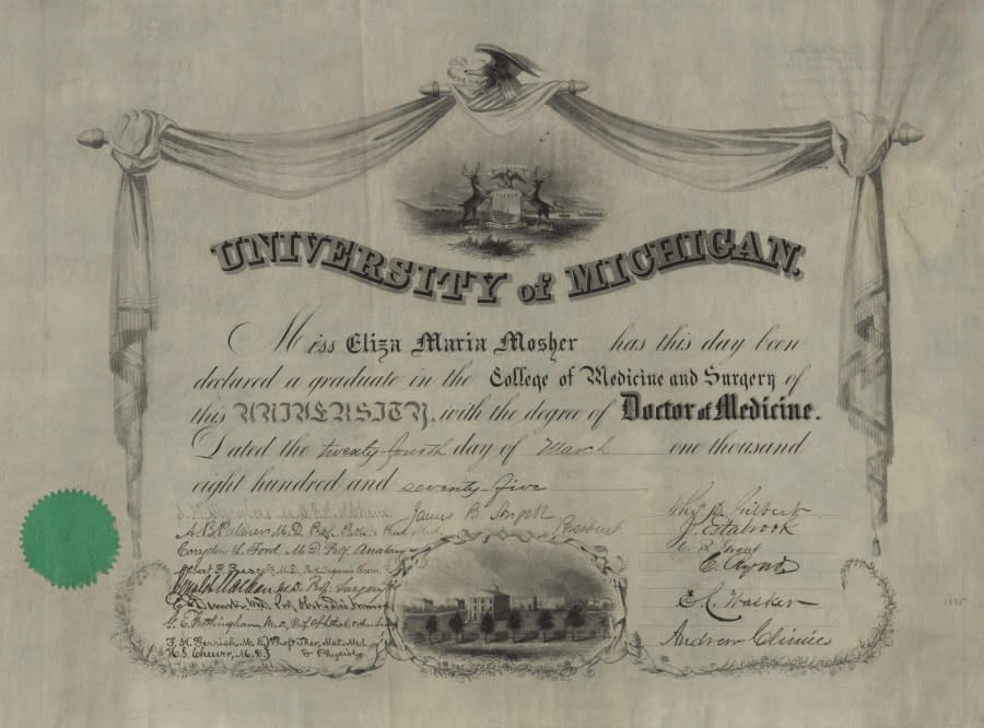 Dr. Eliza Mosher was one of the first women to graduate from the University of Michigan. She received her M.D. in 1875. (Courtesy University of Michigan Bentley Historical Library)