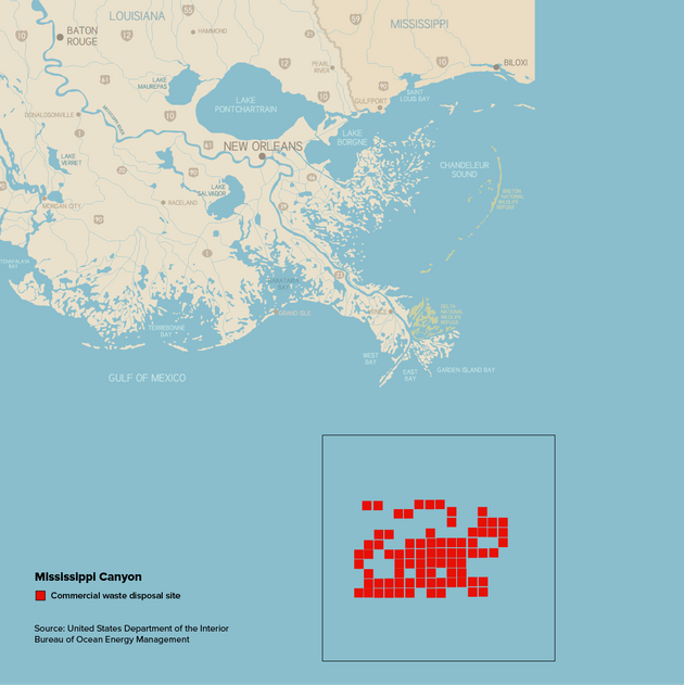 This map shows the offshore leasing blocks where dumped waste barrels have been <a href=