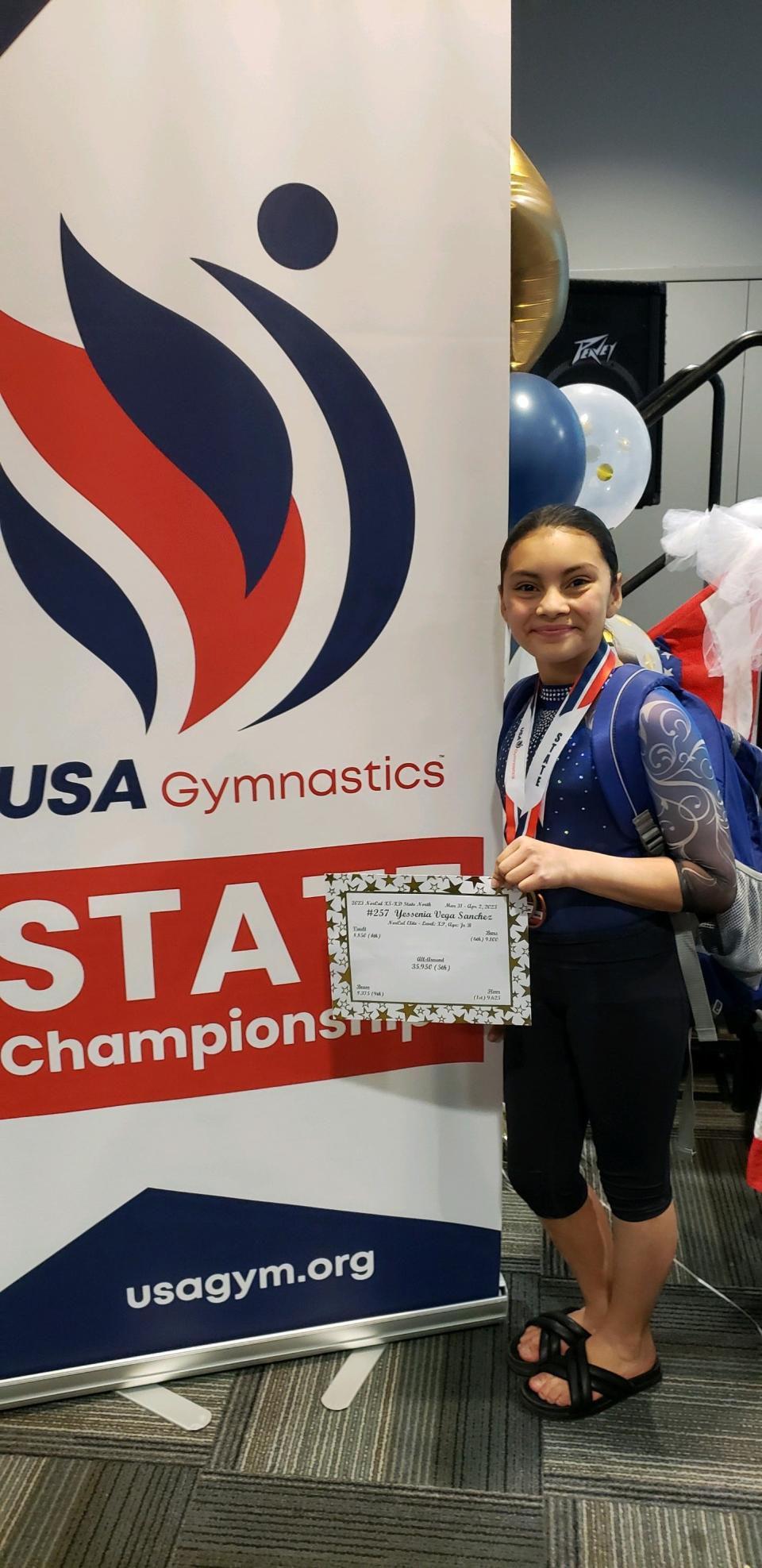 Bella Vista sixth grader Yessenia Vega-Sanchez won the floor competition and placed fifth at the Xcel Platinum North State Championships held at Solano Community College in Fairfield.