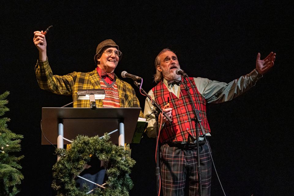 Emcee Stephen Russell, left, and musician Chandler Travis at the 2019 Yule for Fuel concert at Wellfleet Harbor Actors Theater. This year's fundraiser will be held Saturday and Dec. 11.