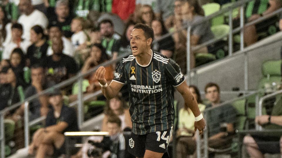 Galaxy start Javier "Chicharito" Hernández reacts during a loss to Austin FC in September.