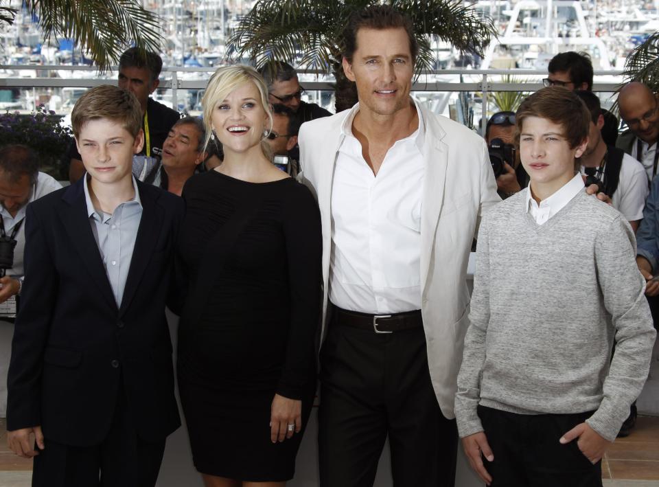 From left, actors Jacob Lofland, Reese Witherspoon, Matthew McConaughey and Tye Sheridan pose during a photo call for Mud at the 65th international film festival, in Cannes, southern France, Saturday, May 26, 2012. (AP Photo/Joel Ryan)