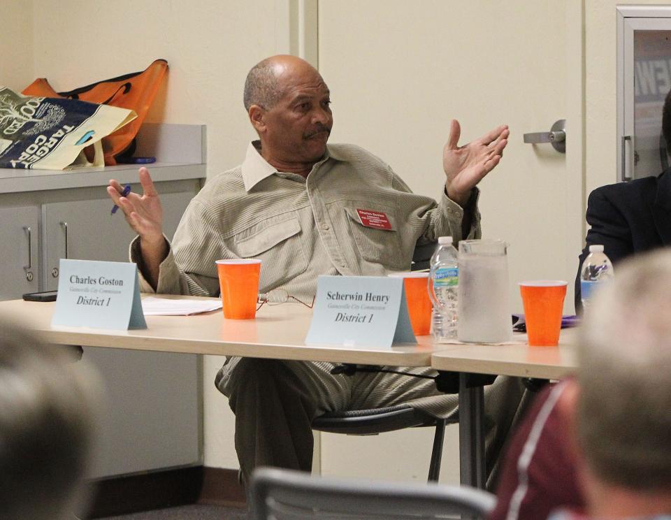 Candidate for the Gainesville City Commission District 1 seat Charles Goston answers a question during a forum at the Santa Fe College in Gainesville on Feb. 9, 2015.