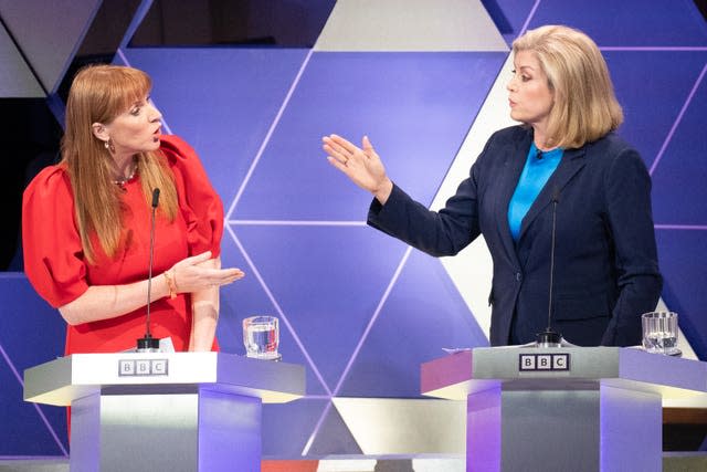 Penny Mordaunt gestures at Angela Rayner