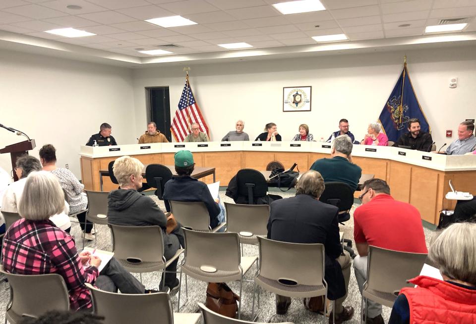 Palmyra Borough Council members spent almost two hours Oct. 24 conducting a hearing into the transfer of a liquor license from Lebanon to 1 E. Main St. The hearing application was completed by Chris Behney, landlord of the E. Main St. property, who did not appear.