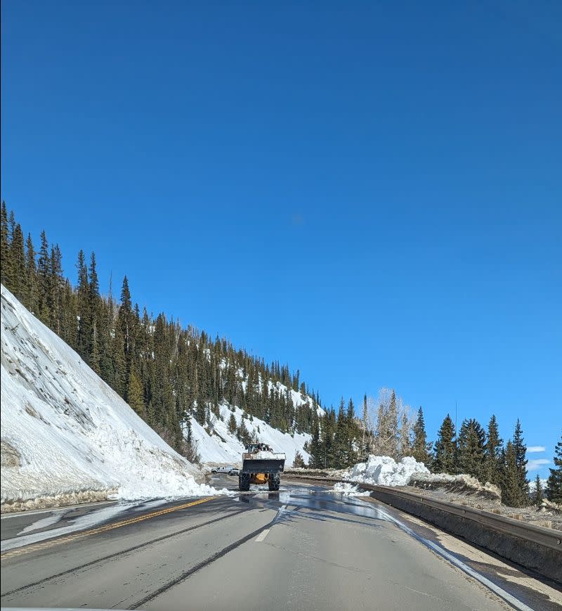 On Tuesday, crews worked to clean up two snow slides that covered part of the roadway on US Highway 40 at Berthoud Pass. (Photo: Colorado Department of Transportation)