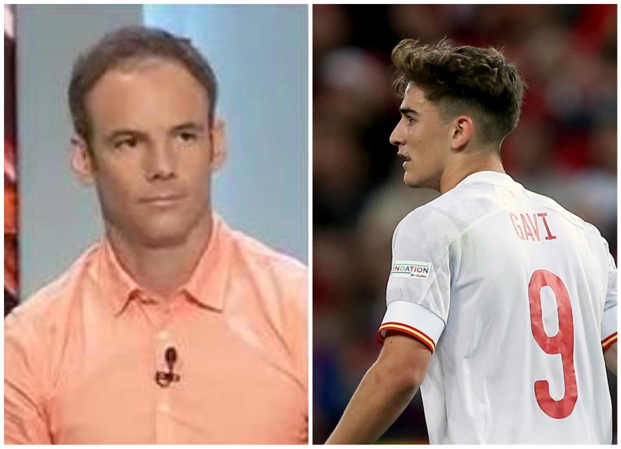 Antonio Romero, periodista de la Cadena SER, y Gavi durante el partido de España ante Suiza. (Foto: Gol Televisión / Harry Langer / DeFodi Images / Getty Images).