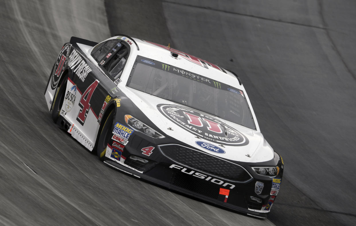 Kevin Harvick competes during the NASCAR Cup Series auto race, Sunday, May 6, 2018, at Dover International Speedway in Dover, Del. (AP Photo/Nick Wass)
