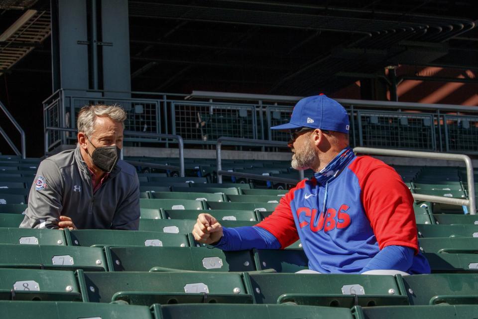 芝加哥小熊總管Jed Hoyer與總教練David Ross。（Armando L. Sanchez/Chicago Tribune/Tribune News Service via Getty Images）