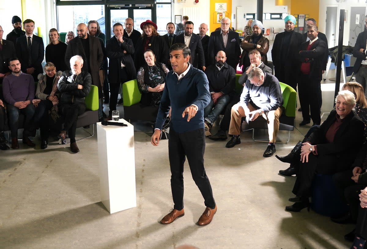 Rishi Sunak reveals his general election plan during a visit to the East Midlands (PA)