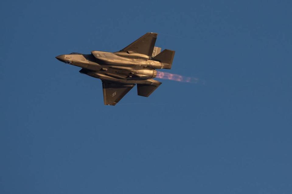 The F-35A Lightning II is flown by Maj. Kristin “BEO” Wolfe as part of the U.S. Air Force demonstration team at the California Capital Airshow on Friday, Sept. 24, 2021, at Mather Airport in Sacramento.