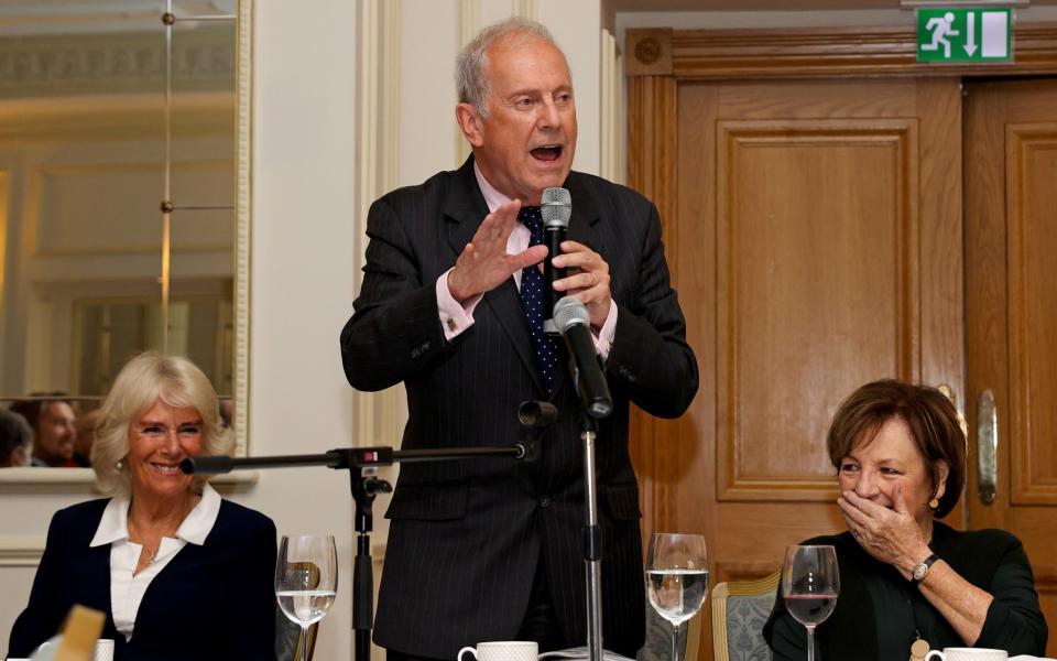 Gyles Brandreth, the host of the Oldie Awards, leaves the Duchess of Cornwall and Delia Smith in stitches - Chris Jackson/Pool via REUTERS