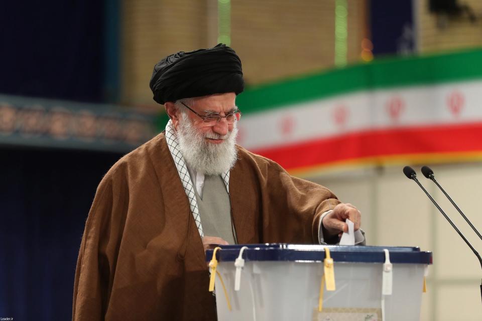 Iran's supreme leader Ayatollah Ali Khamenei casts his ballot in the parliamentary elections at a polling station in Tehran: EPA