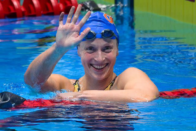 <p>Zach Bolinger/Icon Sportswire via Getty</p> Katie Ledecky wins the women's 400m Freestyle during the U.S. Olympic Swimming Team Trials on June 15, 2024