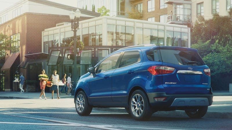A photo of a blue Ford EcoSport SUV. 