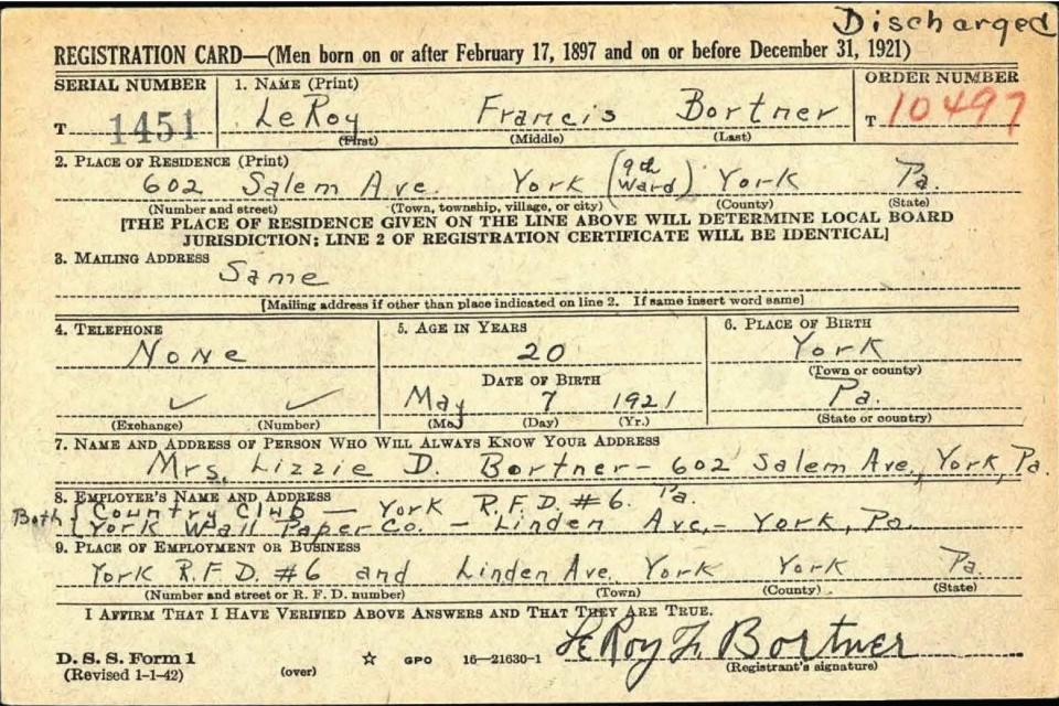 This is a copy of the military discharge for LeRoy Bortner.  Bortner and his wife, Lucille's ashes were dropped off at the Montgomery County Coroner's office by a relative who didn't know what to do with them.