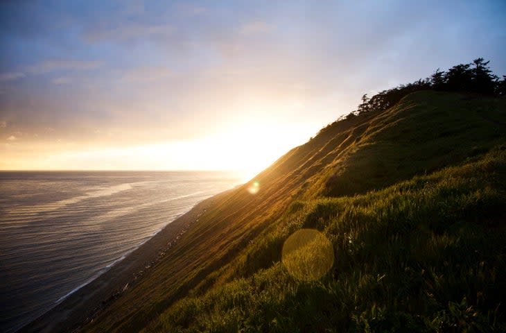 Ebey's Landing on Whidbey Island at sunset.