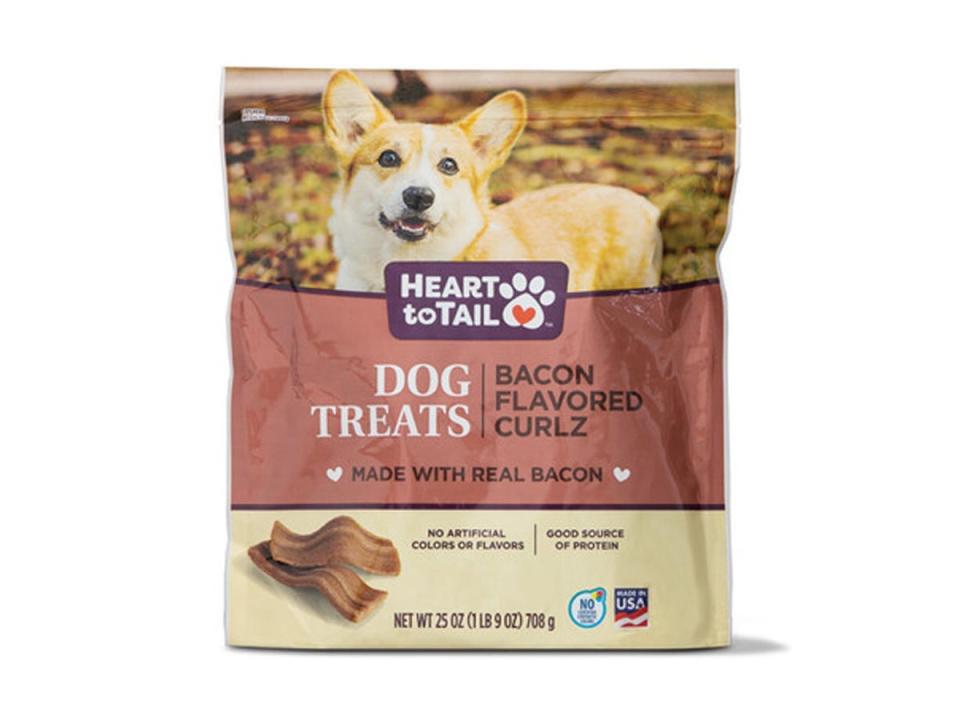 brown and red bag of dog treats from Aldi