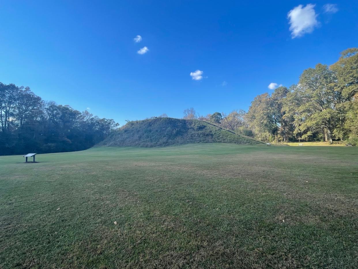 Mound B, the tallest mound in Alabama, University of Alabama Moundville Archaeological Park, Moundville, Alabama. (Photo Courtesy RaeLynn Butler)