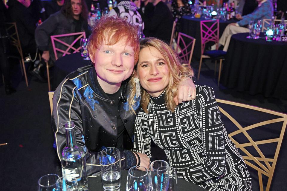 LONDON, ENGLAND - FEBRUARY 08: (EDITORIAL USE ONLY) Ed Sheeran and Cherry Seaborn during The BRIT Awards 2022 at The O2 Arena on February 08, 2022 in London, England. (Photo by JMEnternational/Getty Images)