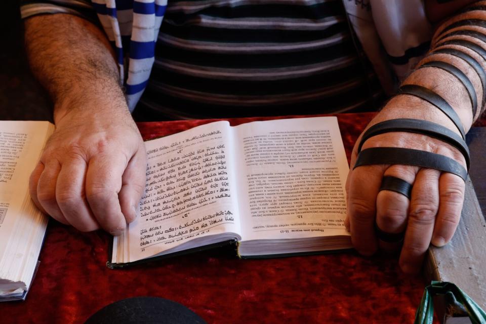 Reuven Katz prays at the Schneerson Jewish Center in San Francisco.