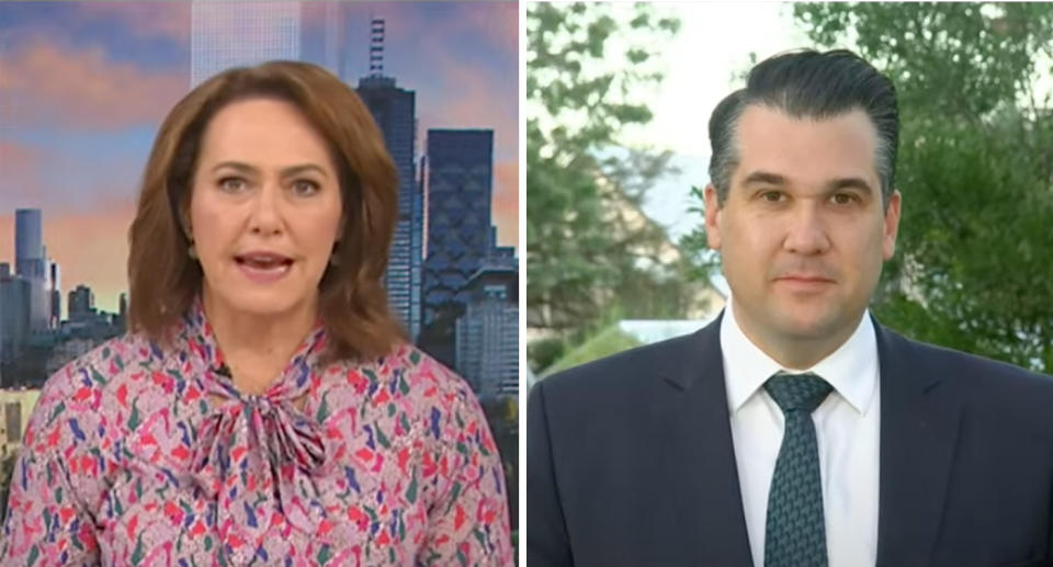 ABC Breakfast host Lisa Millar, left, interviewing Coalition housing minister Michael Sukkar, right. Source: ABC