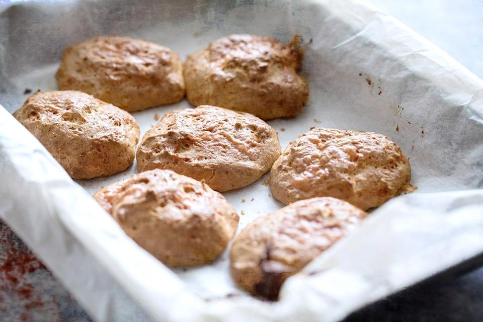 Freshly baked 'gougères', straight from the oven.