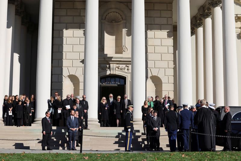 The casket of former U.S. first lady Rosalynn Carter departs at Glenn Memorial Church in Atlanta