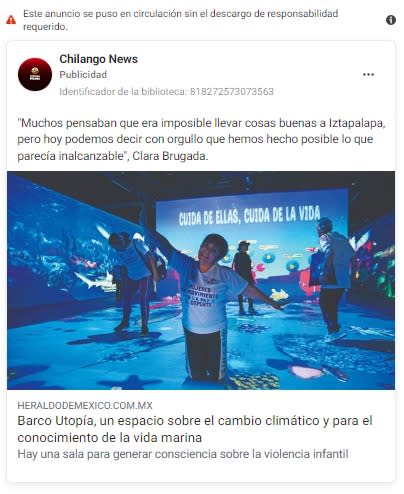 Captura de pantalla de anuncios de página Chilango News