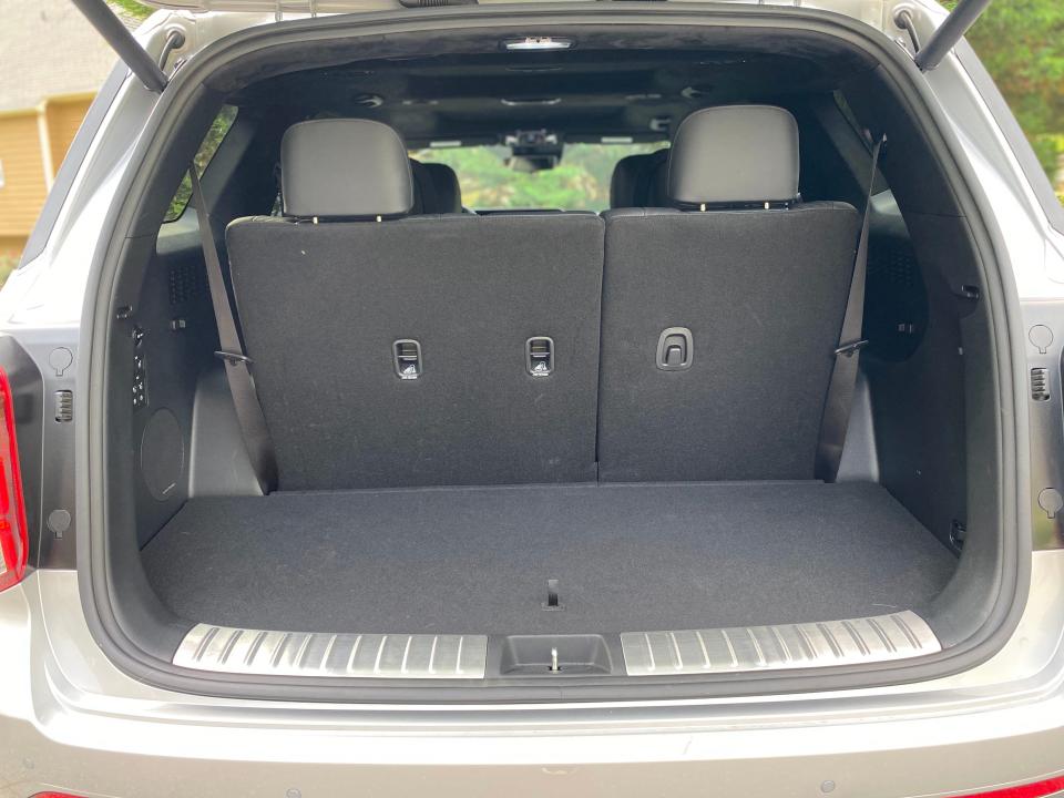 The cargo area behind the third row of seats in a Hyundai Palisade SUV.