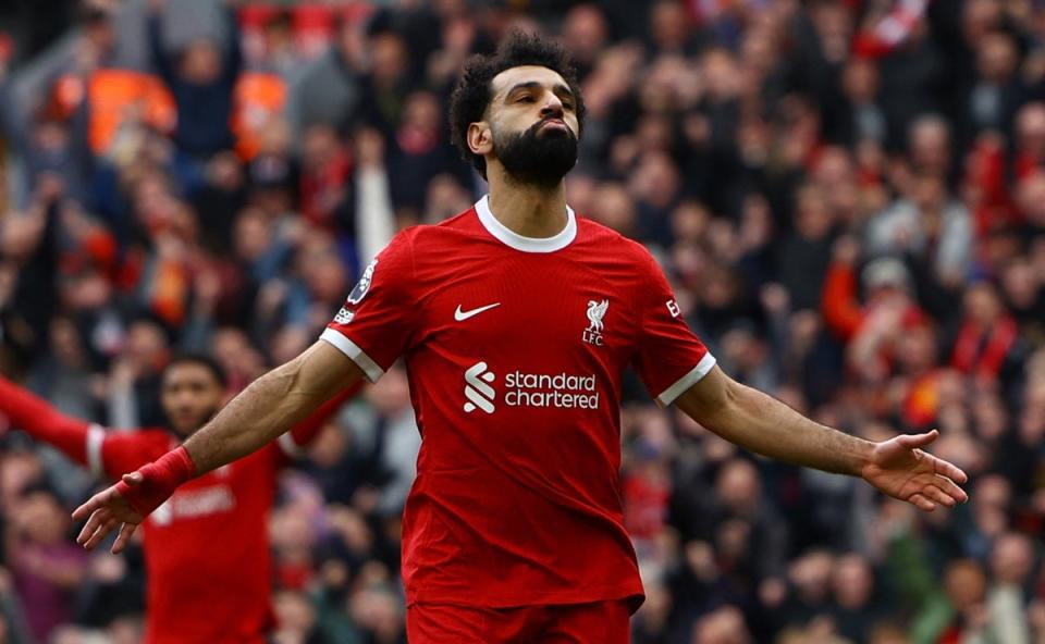If at first you don’t succeed: Mohamed Salah defied an off-day in front of goal to net a vital winner for Liverpool against Brighton (REUTERS)