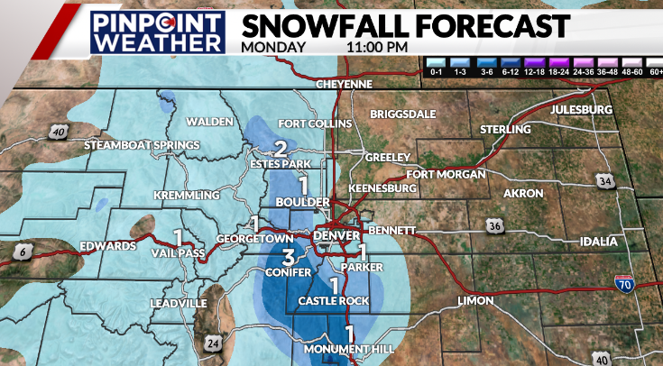 Pinpoint Weather: Snowfall totals by 11 p.m. on April 1 