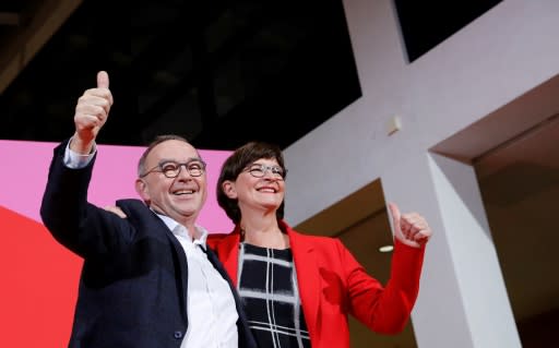 Saskia Esken (R) and Norbert Walter-Borjans were elected co-leaders of Germany's Social Democratic Party