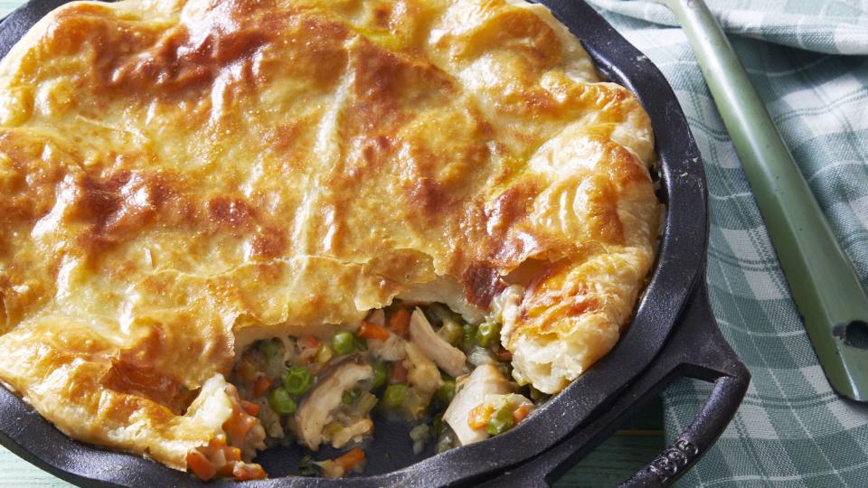 our best ever chicken pot pie baked in a cast iron pie plate